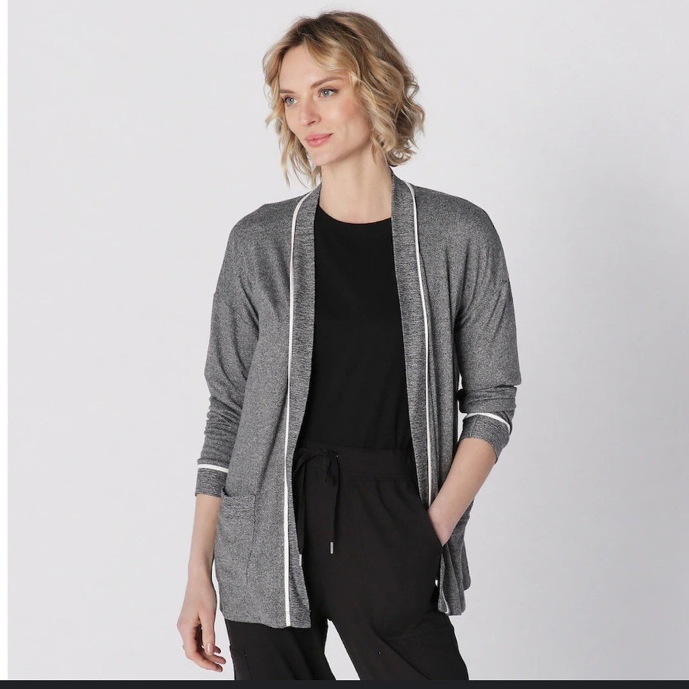 Cuddl Duds Trimmed Open Front Cardigan Gray Size XL Cozy Minimalist‎